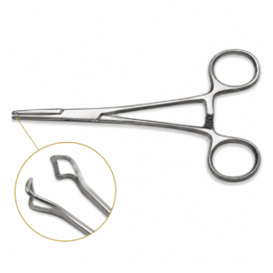 Tissue holding forceps with a circular tip detail inset